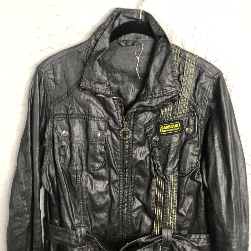 Barbour Jacket Womens 14 Black Waxed Utility Belt… - image 2